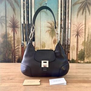 Michael Kors Medium Black Pebbled Calf Leather Bancroft Shoulder Bag